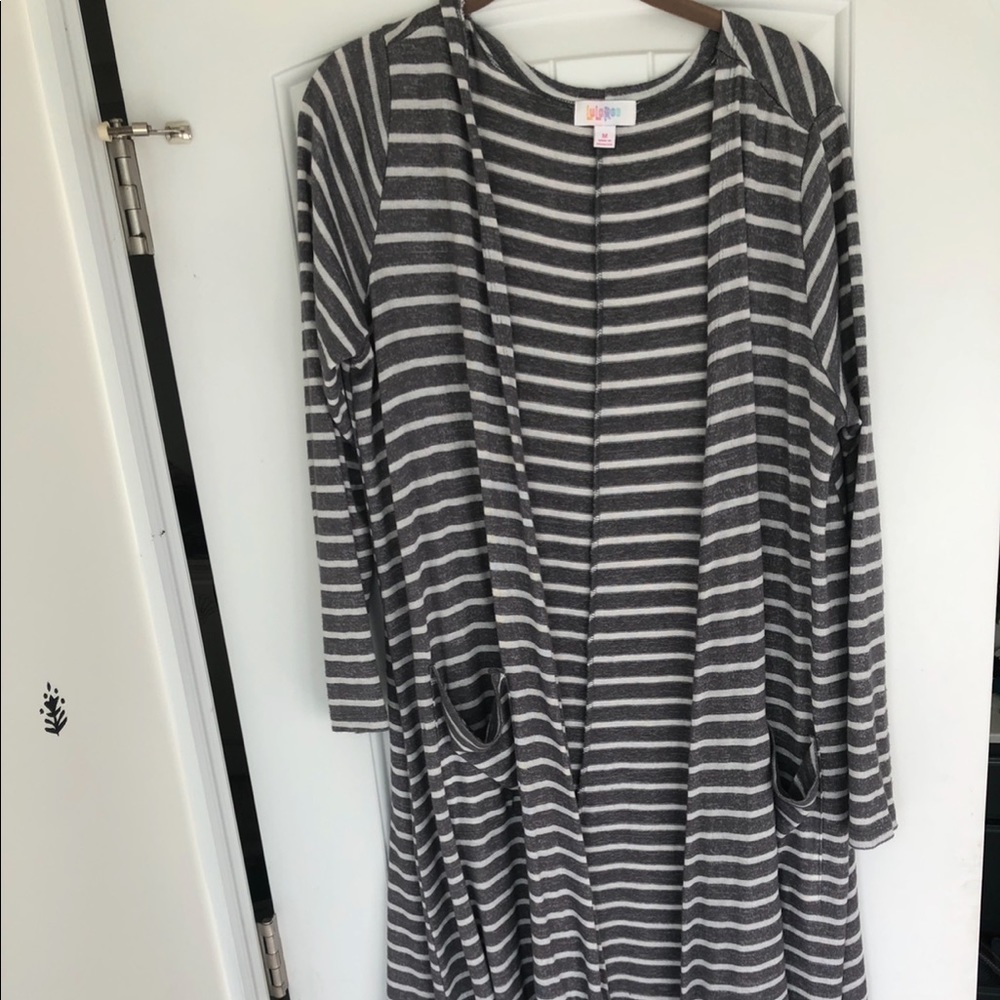 Lularoe grey striped Sarah cardigan
